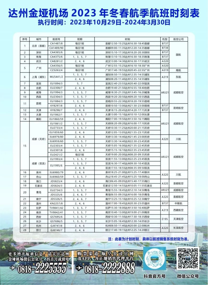 达州最新航班表,达州航班时刻表更新