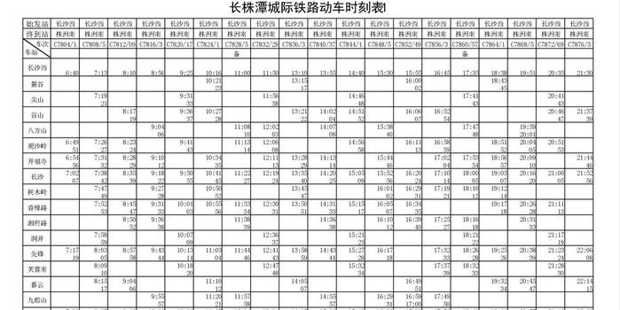 长株潭城际最新时刻表-长株潭城际时刻表更新